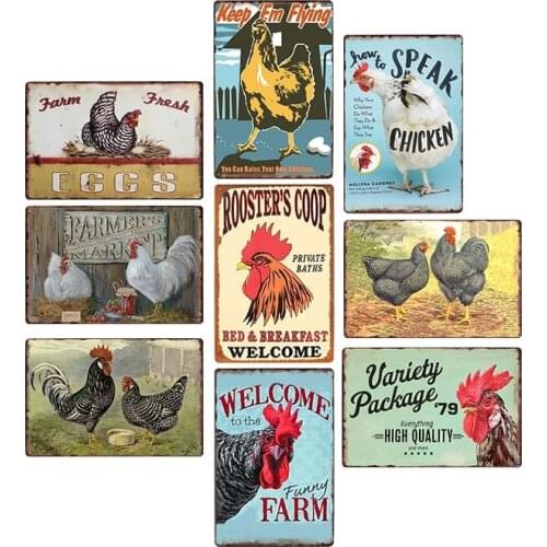 Chicken Tin Sign Farmhouse Decor Plaque Vintage Farm House Decorative Retro Plates Bar Pub Wall Decoration 20x30cm