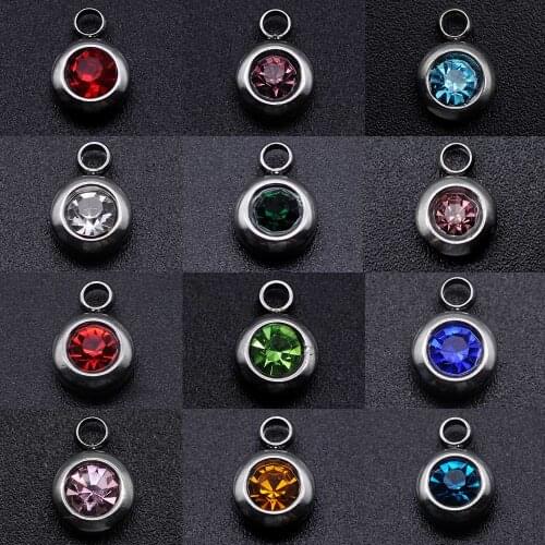 10Pcs / Lot Stainless Steel 12 Colors Stone Charms For Making Necklace Jewelry Pendants