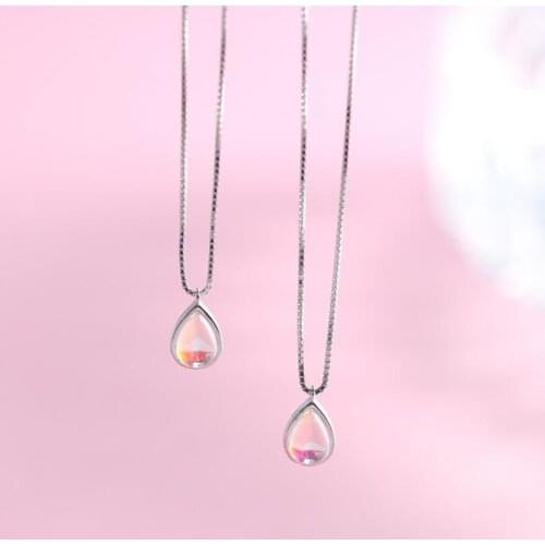 100% 925 Sterling Silver Natural Stone Moonstone Water Drop Necklaces & Pendants For Women Simple Fashion Party Jewelry Gift