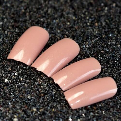 20pcs/set Shimmer Glitter Nude Color Full Cover False Nail Tips Manicure Long Square Fake Nails Art Decorations