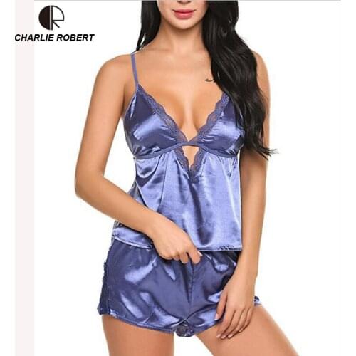 2017 Women Clothes for Summer Shorts Sets V-Neck Sleepwear Satin Pajama womens Pajamas Spaghetti Strap Lace Sexy Pajama Set
