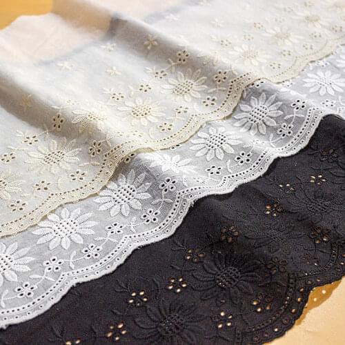 3Yard/Lot Sunflower Flower Cotton Cloth Embroidery Lace Trim Dress Clothes Curtain DIY 25CM Wide Fabric Accessories