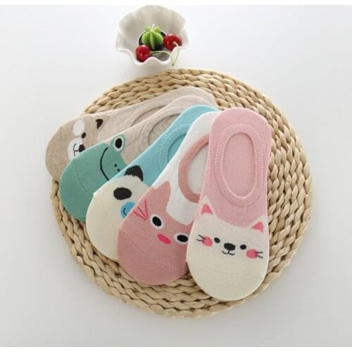 5 Pairs Women Socks Candy Color Small Animal Cartoon Pattern Boat Sock for Summer Breathable Casual Girls Funny Invisible Socks