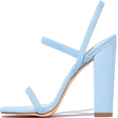 Summer High Heels Womens Sandals Narrow Band Solid Square Toe Female Shoes Fashion Ladies Sexy Thick Heels Shoes