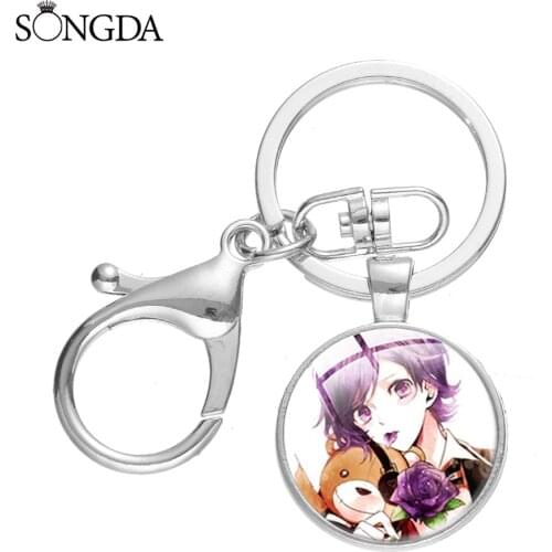 Japanese Cartoon Diabolik Lovers Glass Keychain Zinc Alloy Metal Keyr Holder Pendant Keyring Metal The Car Key Chain Accessories