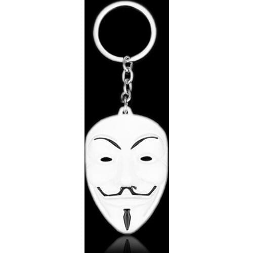 V For Vendetta Keychain Anonymous Mask Pendant Keyrings Hip Hop Punk Jewelry Guy Mask Key Chain Cosplay Props Car Accessories