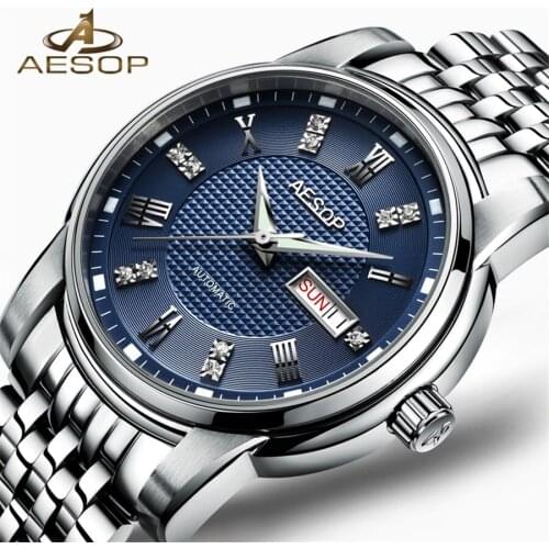 New 2018 AESOP Mens Watches Top Brand Luxury Automatic Mechanical Watch Men Stainless Steel Clock Business Watches Relogio