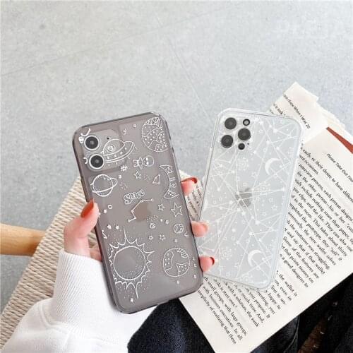 Cute Milky Way Starry Sky Painting Phone Case For iphone 12 mini 11 Pro max 7 8 plus X XR XS Max SE 2020 Transparent Soft Cover