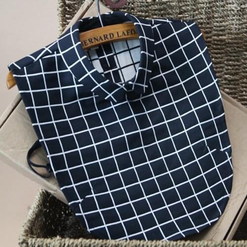 Black and white grid leaves print pan blouse lattice half saving detachable fake false collar wool necktie collier dots shirt