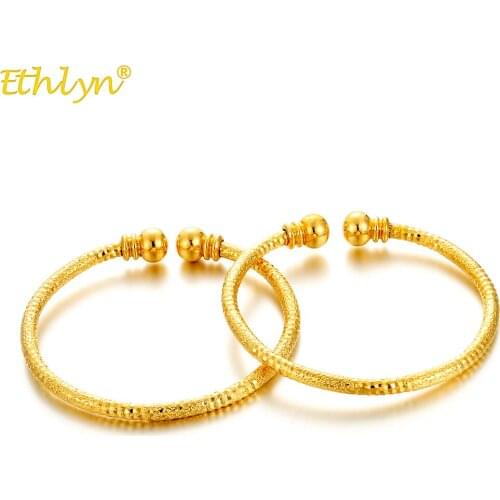Ethlyn (2pcs/lot) Anti- Allergy Kids Yellow Thick Gold Color Baby Bangle Bracelet , Adjustable Childrens Bangle B144