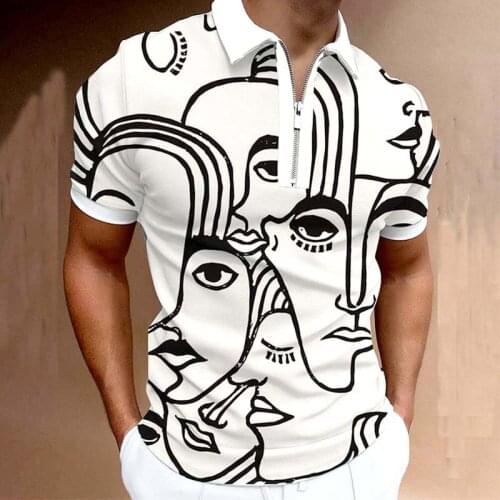 American Graphic Mens Tshirt Short Sleeve Fashion zipper lapel T-shirt Male Casual Tee T shirt Harajuku Summer Mens Clothing