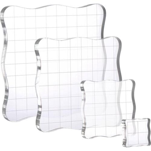 GTBL 4Pcs/Set Stamps Pad Tools DIY Stamp Acrylic Block Pad with Grid Grip for Clear Stamps Scrapbooking Handmade Stamping Tools