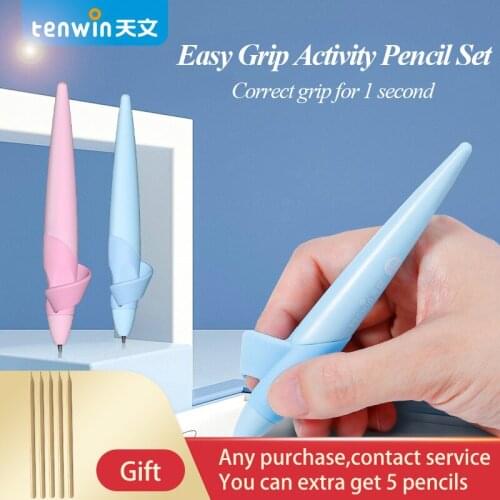 TENWIN Blue/Pink/Gray Childrens Easy Grip Activity Mechanical Pencil Set Standard Posture Safe Comfortable Student Supplies