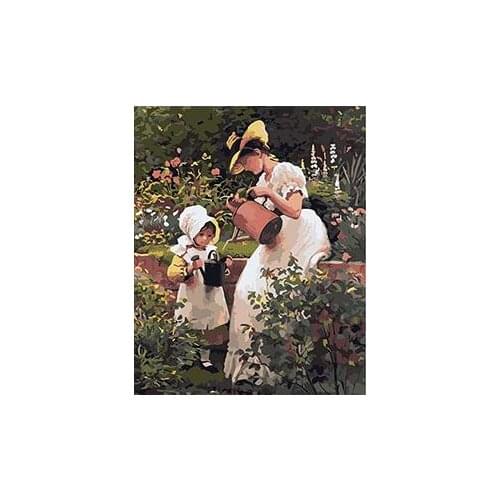 MaHuaf-X926 lady and girl watering in garden painting by numbers art canvas painting wall pictures for living room home decor