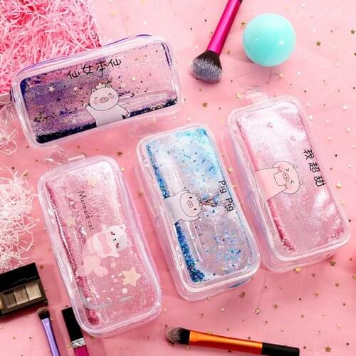 Kawaii Quicksand Pencil Case Large Capacity Pencil Bag Transparent Glitter Pencilcase For Girls Pen Bag School Supplies