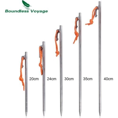 Boundless Voyage Outdoor Camping High Strength Titanium Alloy Tent Pegs Stakes Nails for Hard Snow Floor 20 24 30 35 40 cm