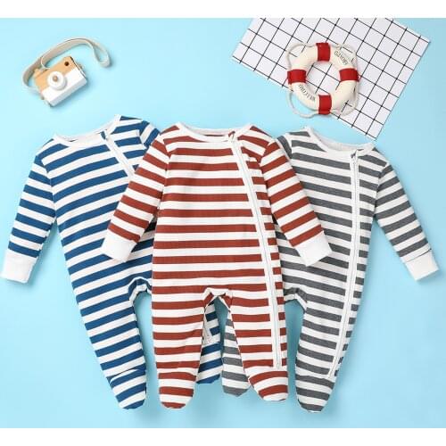 0-18Months Newborn Infant Baby Boys Girls Fashion Stripe Zip Romper Jumpsuit Outfits תינוקות חורף Wrap foot Long sleeve warm M5