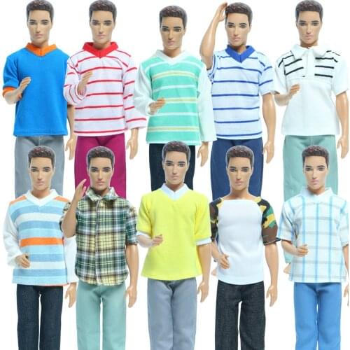 Random 1 Set High Quality Mens Doll Outfit for Barbie Doll Friend Ken Daily Casual Wear Shirt Pants Trousers Clothes Accessories