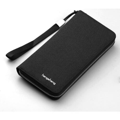 Men Wallets Long Style High Quality Card Holder Canvas Purse Zipper Coin Pocket Large Capacity Brand Leather Clutch Bag For Male