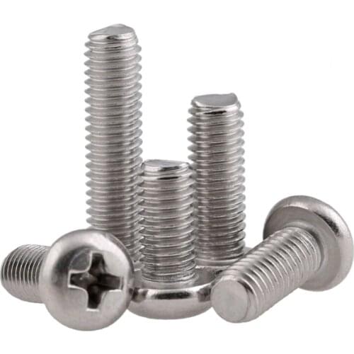 M5 M6 M8 M10 304 Stainless Steel Pan Head Phillips Machine Screws Round Head Cross Bolts Length 6-100mm