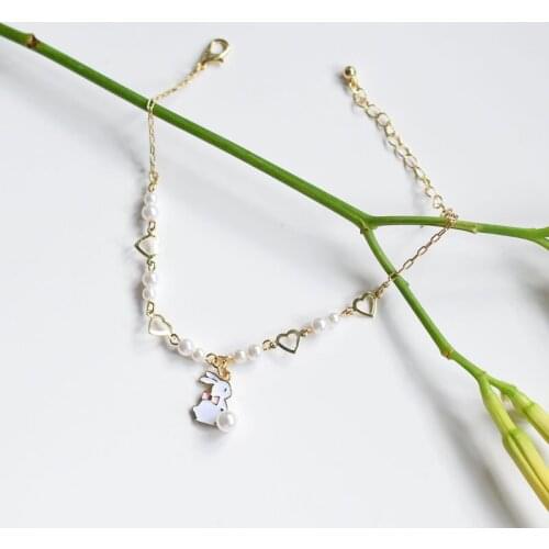 Cute Rabbit Pearl Heart Line Bracelet Bangles For Women Fashion Jewelry Charm Lovely Good Gift