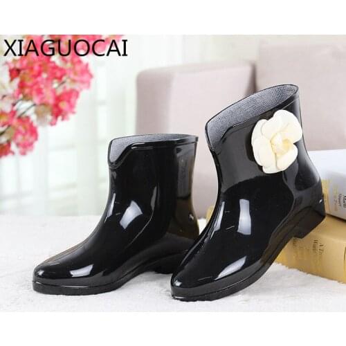 2018 new arrival Fashion Waterproof Rain Boots Non-slip rubber Girls Non-slip flower Ankle Boots Casual Low-heeled shoes A41 27