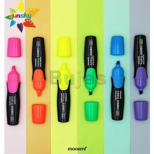 Monami Highlighter 604 4/6 Bright fluorescent notebook pen learning office circle key color graffiti pen holding pen comfortable