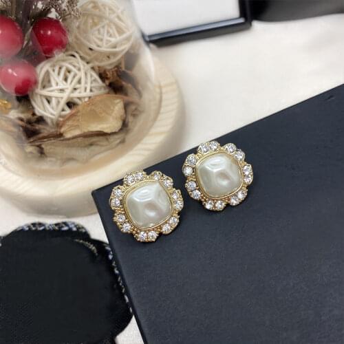 Fashion new jewelry women white crystal flower earrings pearl gold luxury party wedding anniversary earrings jewelry girl gift
