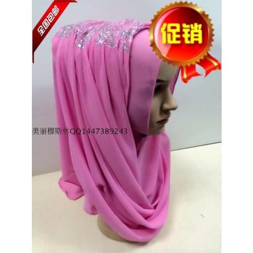 The new red wine coffee pearl chiffon long scarf scarf Hui muslim hijab convenient simple primer cap