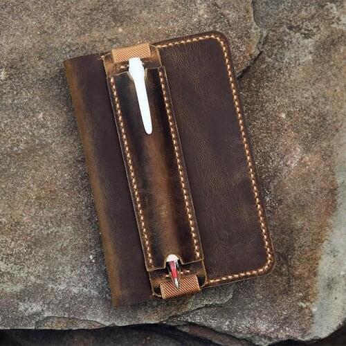 Personalized distressed leather moleskine cover pocket size / leather cover case for moleskine Cahier Volant journal 3.5 x 5.5