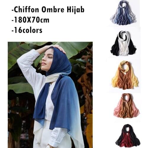 Popular Hijab Shawl Hand Painted Highlights Scarf Women Muslim Gradient Color Fashion Chiffon Headscarf Malaysia Style Head Wrap