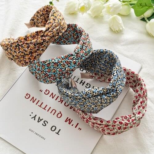 Wide Floral Headbands Top Knot Flower Print Hair Band Twist Head Band Soft Hair Hoop Metal Girls Summer Fashion Hair Accessories