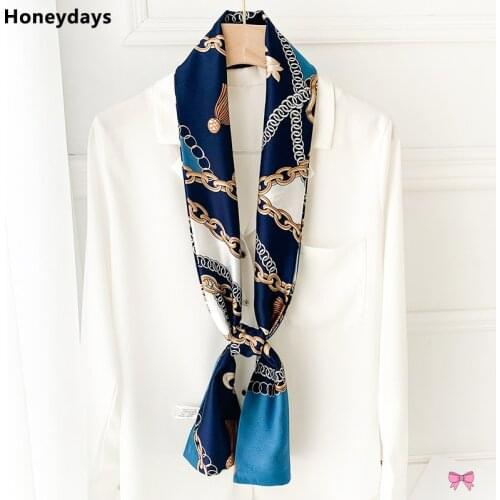 Luxury Brand Women Scarf Chain Print Designer Scarf Bag Thin Ribbon Narrow Long Decorate Belt Headband Office Elegant Neck Scarf