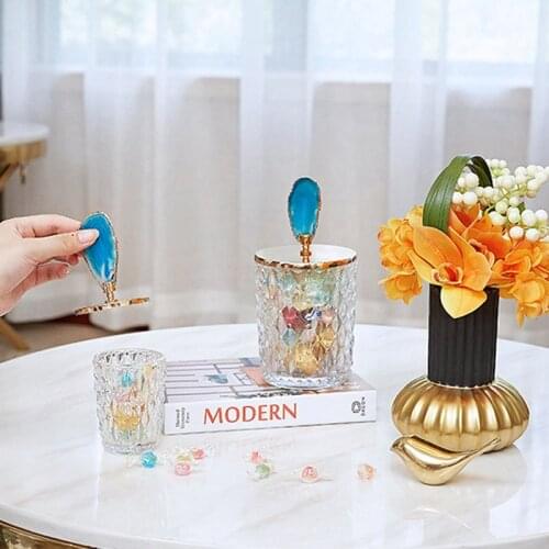 Nordic Crystal Glass With Lid Storage Tank Embossed Candy Cans Jewelry Storage Jar Snack Fresh Canister Married Festive Decor