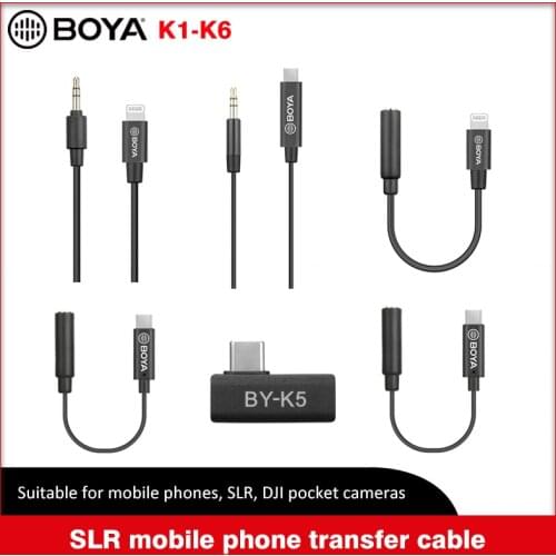 BOYA BY-K1 K2 K3 K4 K5 BY-K6 3.5mm TRS to Lightning/Typec Apple Android phone audio cable for microphone phone extension cable