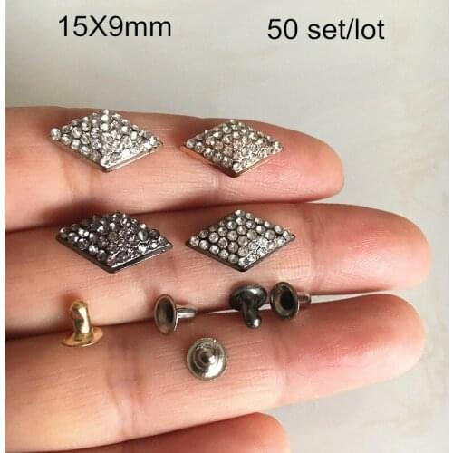 50 Set -Rhombus Rivet Studs Rapid-fastener Clothes Shoes Bags Deco Rivets Leather Crafts Metal Button Sparkling Bag-parts 15x9mm