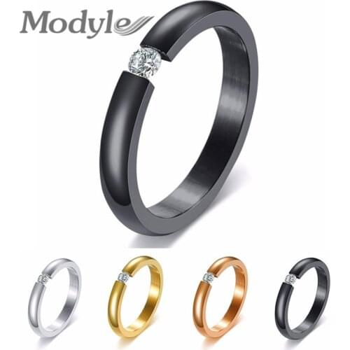 Modyle 3mm Solitaire CZ Stone Ring for Women Wedding Rings Engagement Band Stainless Steel Elegant Temperament Female Jewelry