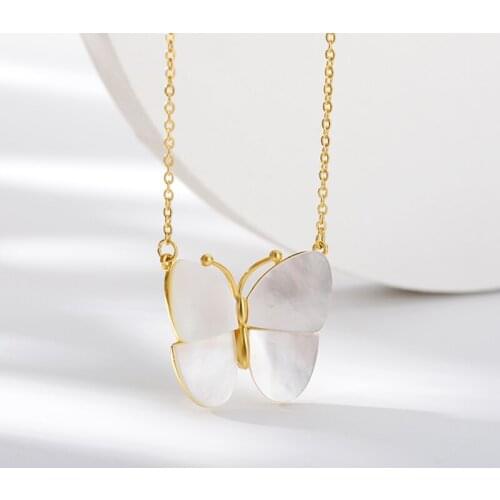 Luxury White Resin Butterfly Pendant Necklace For Women Aesthetic Butterfly Choker Necklaces Stainless Steel Jewelry Party Gifts