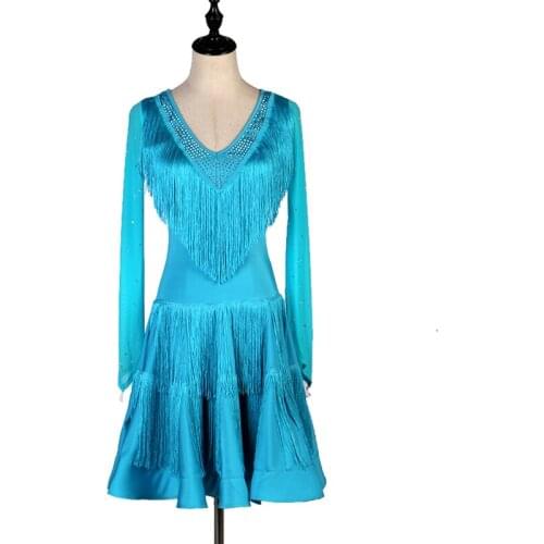 Fringe latin dance dress Lady latin dress fringe latin dress girl blue red black lq123
