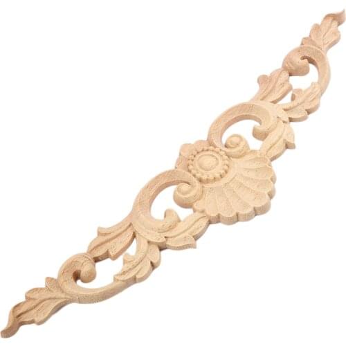1Pc Woodcarving Decal Corner Long Onlay Applique Unpainted Door Furniture Woodcarving Decorative Wooden Figurines
