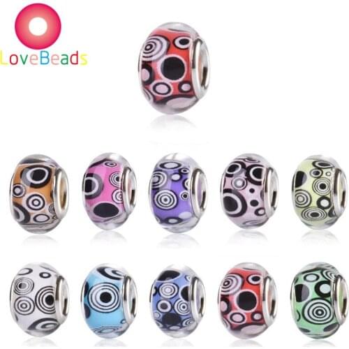 10Pcs 14x8mm New Round Loose Circle Loop Color Eye Print 5mm Big Hole Spacer Beads Fit Pandora Charms Bracelet DIY Chain Jewelry