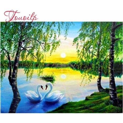 Diamant peinture paysage point de croix strass diamant mosaïque cygne diamant broderie ensemble complet décor mural cadeau fait