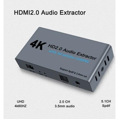 HD 2.0 Audio Extractor Support 4K 60Hz HDR HD Converter Adapter HDR HDMI-compa to Optical TOSLINK SPDIF Audio With power adapter
