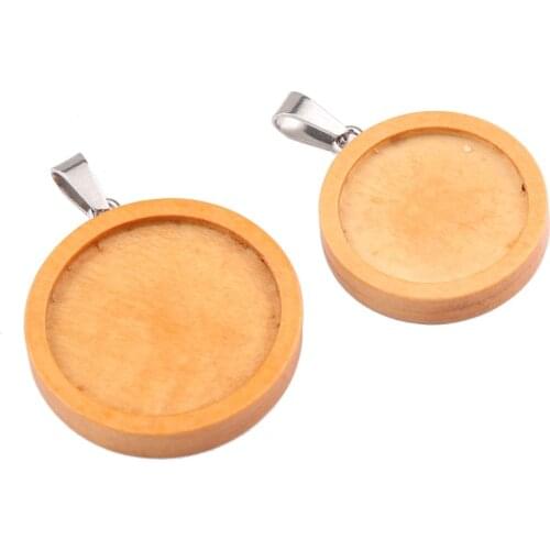 Onwear 10pcs round wood cabochon setting 20mm 25mm dia blank wooden cameo base diy pendant trays for jewelry making