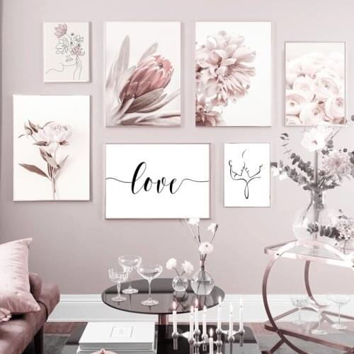 Elegant Pink Peony Lily Love Art Poster Modern Oil Painting Mural Printing Furniture Living Room Bedroom Decorative Painting