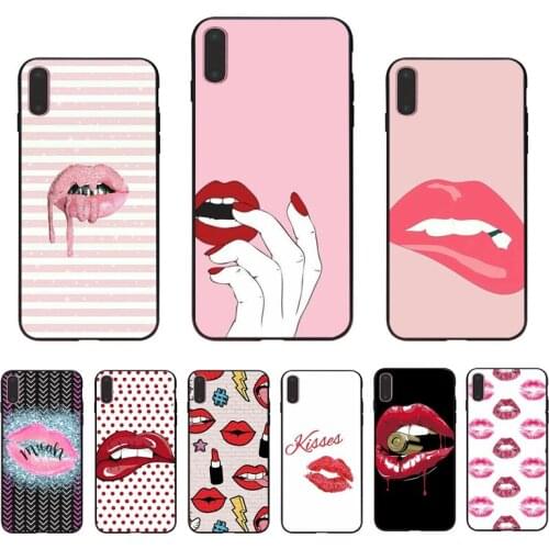 IMIDO Sexy Girl Lips Kiss design Soft Transparent fitted phone case For iPhone 6 7 8 5 XR XS X XSmax 7/8/6s/6plus 5/6S SE Shell