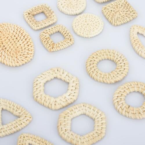 Natural Rattan Wood Earring Hoops Geometric shape Wooden Charms Handwoven diy Wooden Straw Earring 2pcs