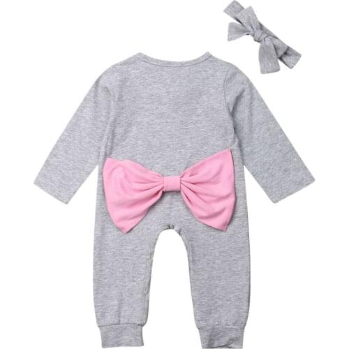 Newborn Kid Baby Girl Clothes Romper Jumpsuit Bodysuit Autumn Outfit With Bow Long Sleeve Romper Jumpsuit Bodysuit Outfit