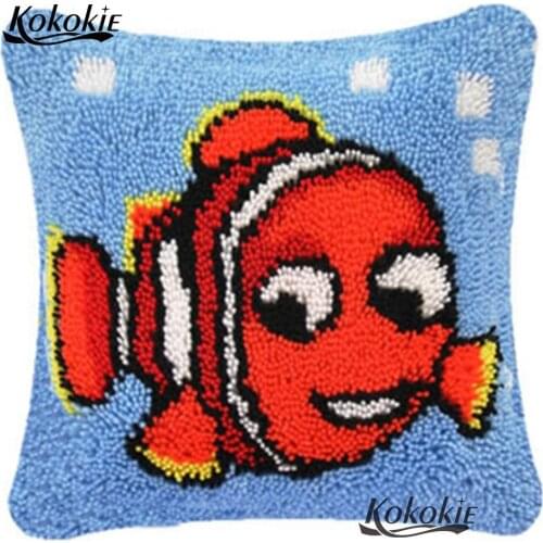Latch Hook rug fish Pillow printed cross stitch kits 3d carpet Unfinished Crocheting Yarn embroidery yarn handicraft Pillowcase