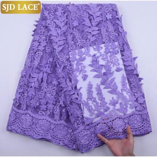 SJD LACE African Lace Fabric With Sequins French Tulle Lace Fabric Embroidery 3D Applique Soft Milk Silk For Wedding Party A2155